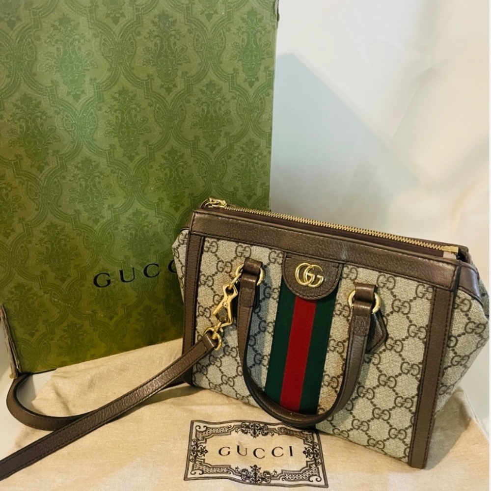 Gucci GG Supreme Monogram Small Ophidia Tote Bag Brown